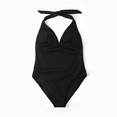 Купальник женский слитный с завязкой на шее, размер 50 (XL), чёрный