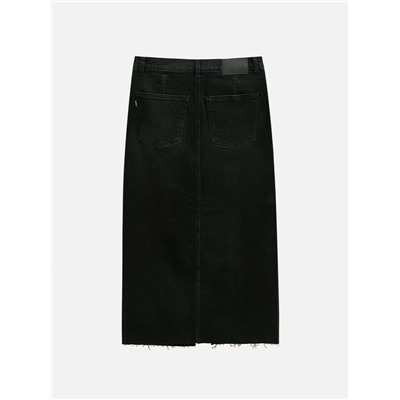 Актуальная коллекция CONTE CON-819 Чёрная джинсовая юбка-midi на пуговицах с разрезом