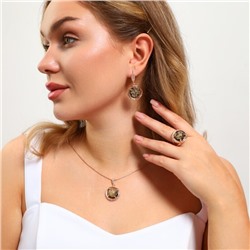 Крупный комплект ювелирной бижутерии коллекция "Дубай" серьги, кулон и кольцо 18 р, покрытие: позолота вставка: фианиты, искусственный камень, сухоцветы, цвет: прозрачный и черный, арт.213.883-18