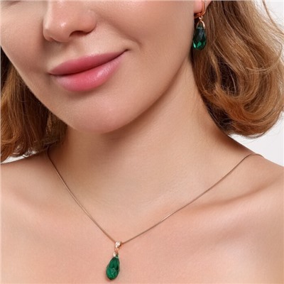 Комплект ювелирной бижутерии коллекция "Дубай" серьги и кулон, покрытие позолота, вставка: искусственный кристалл под Сваровски, цвет: изумрудный, арт.314.826