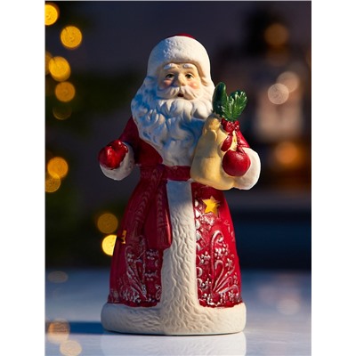 Светодиодная фигура «Дед Мороз», 13.2×7.1×6 см, 1 LED, керамика, от батарейки CR2032×1, тёплый белый свет