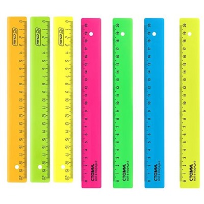 Линейка пластиковая 20 см непрозрачная, неон, ассорти ЛН11 Стамм