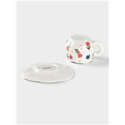 Чайная пара Доляна «Цветочная россыпь», чашка 320 мл, блюдце d=16 см, ручная роспись, керамика, белая