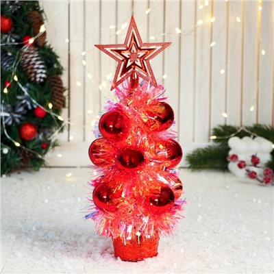 Искусственная ёлка настольная «Зимнее волшебство. Праздничная», перламутр, 10×26 см, красный, ПВХ ветки