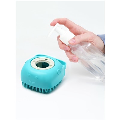 Щётка для мытья и массажа животных, с емкостью для шампуня, бирюзовая