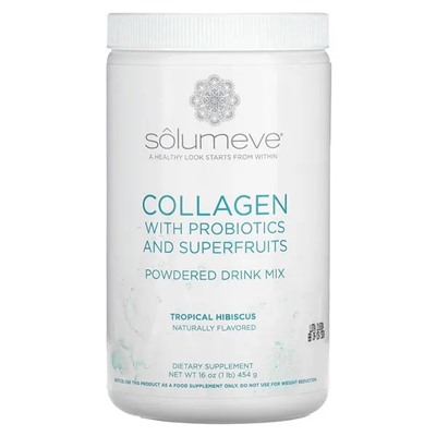 Solumeve, смесь для приготовления напитка с коллагеном, пробиотиками и суперфруктами, со вкусом тропических фруктов и гибискуса, 454 г (16 унций)