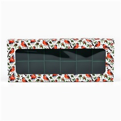 Коробка складная под 12 конфет новогодняя «Снегири», 3.5×10.5×26.5 см