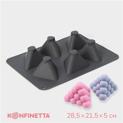 Форма для выпечки и муссовых десертов KONFINETTA «Рафаэль», силикон, 28.5×21.5×5 см, 6 ячеек (7×4.9 см), серая