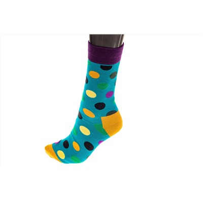 Носки женские в горошек с высокой резинкой, хлопок-полиамид-эластан, цвет голубой