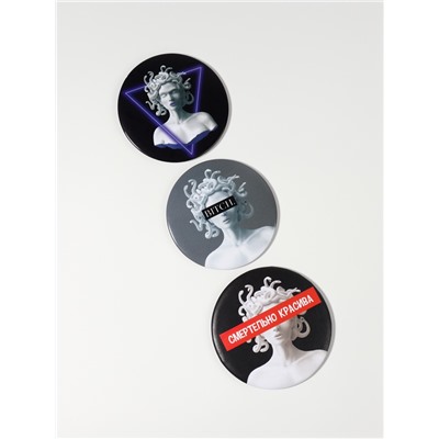 Зеркало карманное «ГОРГОНА», d=7.5 см, рисунок МИКС