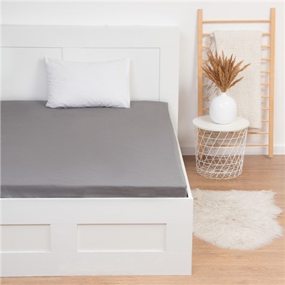 Простыня евро «Этель», 200×220 см, серая, хлопок 100%, поплин
