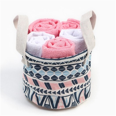 Салфетки махровые декоративные «Этель. Этно», 5 шт., 30×30 см, хлопок 100%, розовые/белые