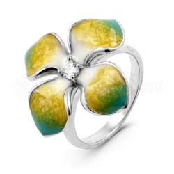 Кольцо из серебра с эмалью и цирконом родированное 925 пробы se1285-R зеленая