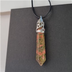 Кулон со шнурком из натурального камня горный Унакит, 1048, арт.218.226