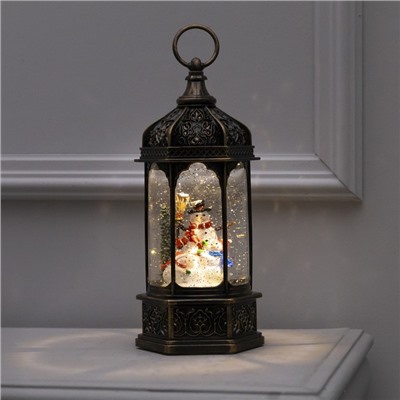 Светодиодная фигура «Фонарь со снеговиками» 13×28.5×12 см, пластик, батарейки ААх3 (не в комплекте), USB, свечение тёплое белое