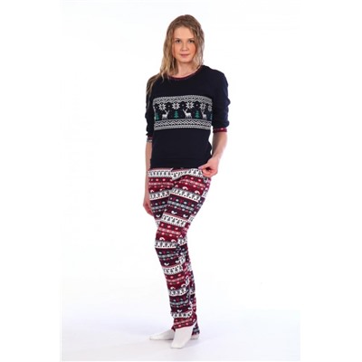 Женский домашний костюм с брюками 145 (Сине-красный)