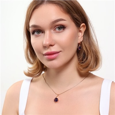 Комплект ювелирная бижутерия коллекция  "Дубай" серьги и кулон, покрытие: позолота, вставка: фианиты, цвет: фиолетовый, арт.215.435