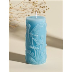 Свеча-цилиндр декоративная «Столбик. Экзотические растения», нежно-голубая, 5×5×11.7 см