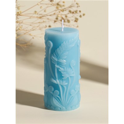 Свеча-цилиндр декоративная «Столбик. Экзотические растения», нежно-голубая, 5×5×11.7 см