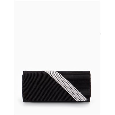 Сумка-клатч вечерняя на магните, на длинной цепочке, с серебристой вставкой, чёрная