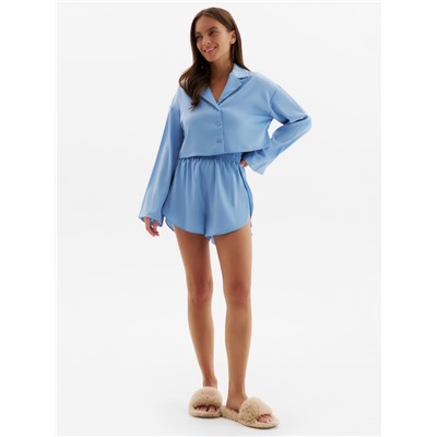 Пижама женская (рубашка, шорты) женская MINAKU: Home collection, небесно-голубая, размер 50