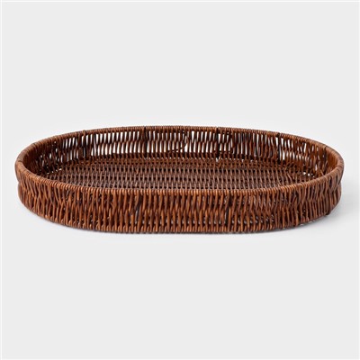 Корзинка для фруктов и хлеба Доляна «Огайо», 41×31×5 см, пластик, плетёная, овальная, коричневая