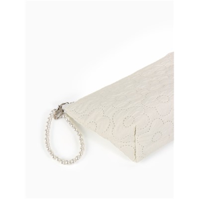 Косметичка женская «Цветочки», на молнии, ручка из бусин, молочная