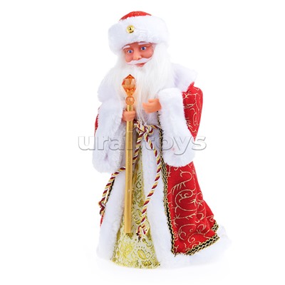 Дедушка Мороз с посохом в красной шубе, музыкальный 40см в коробке