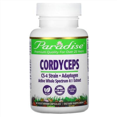 Paradise Herbs, кордицепс штамма CS-4, 60 вегетарианских капсул