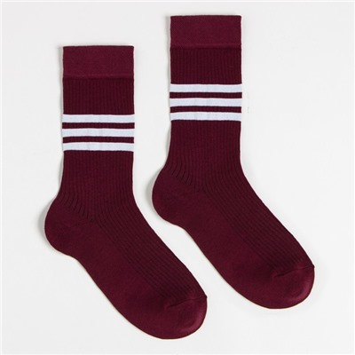 Носки «Полоски», цвет бордовый, размер 23-25 (37-40)