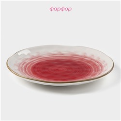Тарелка Доляна «Космос», d=21.2 см, фарфор, белая, красная