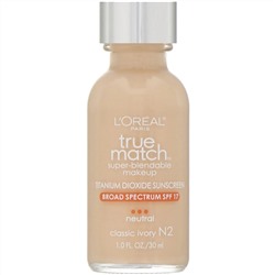 L'Oreal, тональная основа True Match Super-Blendable Makeup, оттенок N2 «Слоновая кость», 30 мл (1 жидк. унция)