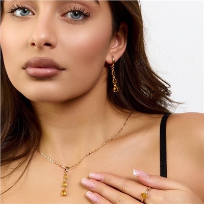 Комплект ювелирной бижутерии коллекция "Дубай" серьги, кулон и кольцо 19 р, покрытие позолота, вставка: фианиты, цвет: желтый, арт.414.303-19