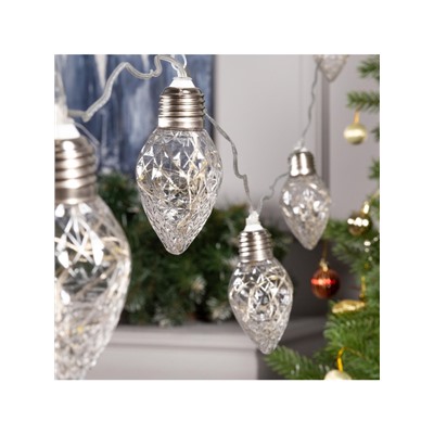 Гирлянда «Нить» 3 м с насадками «Лампочки шишки», IP20, прозрачная нить, 80 LED, свечение тёплое белое, 8 режимов, 220 В