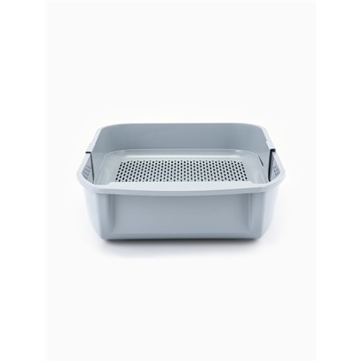 Туалет для кошек «Марсель», 50×34.5×12 с, глубокий, с сеткой, полипропилен, светло-серый