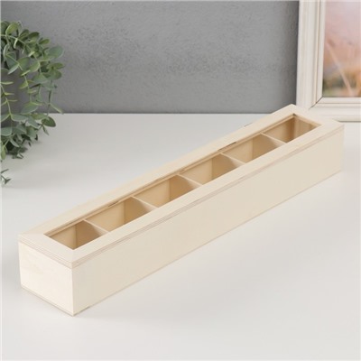 Шкатулка для росписи дерево со стеклом и делениями «Прямоугольная», для творчества, декора, без замка, 45×8.5×6.5 см