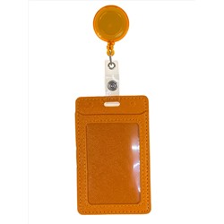 Бейдж с лентой на рулетке вертикальный, цвет  оранжевый