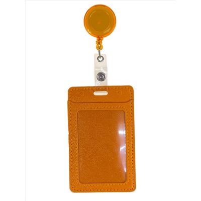 Бейдж с лентой на рулетке вертикальный, цвет  оранжевый