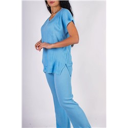 Вязаный хлопковый костюм Джемпер + Брюки палаццо, арт.219-АТ