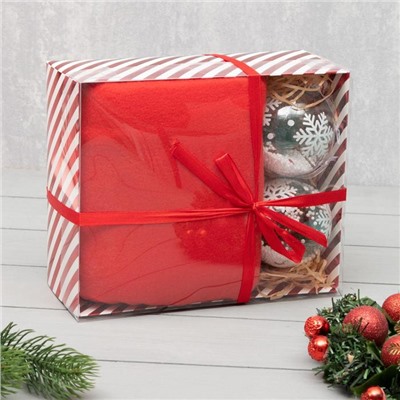 Подарочный набор LoveLife: плед 150*130см (цв. красный) с новогодними игрушками