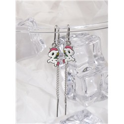 Серьги- продёвки детские из серебра с эмалью родированные - Единороги 925 пробы ДС-Л2р