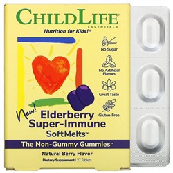 ChildLife, Elderberry Super-Immune SoftMelts, натуральный ягодный вкус, 27 таблеток