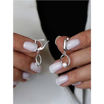 Серьги из серебра с пресноводным культивированным жемчугом родированные 925 пробы С-0103-158-12