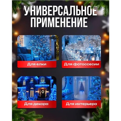 Гирлянда нить МИШУРА, хвойная лапа, (провод БЕЛЫЙ) с ПУЛЬТОМ, свечение холодное - белое