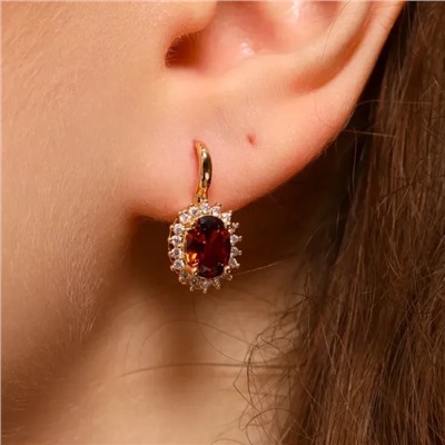 Серьги круглые ювелирная бижутерия коллекция "Дубай" покрытие: позолота, вставка: фианиты, цвет: красный, арт.314.387