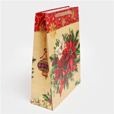 Пакет подарочный ламинированный новогодний «Цветы», 31×40×11.5 см