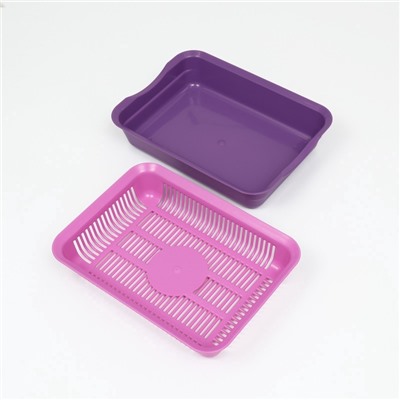 Туалет для кошек, 35.5×26×7 см, с сеткой, пластик, фиолетовый, розовая