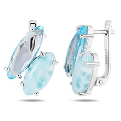 Серьги, ларимар , топаз, Лунетта