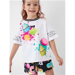 Комплект трикотажный для девочек: фуфайка (футболка), шорты