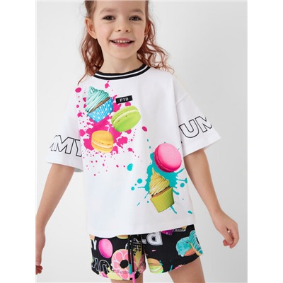 Комплект трикотажный для девочек: фуфайка (футболка), шорты